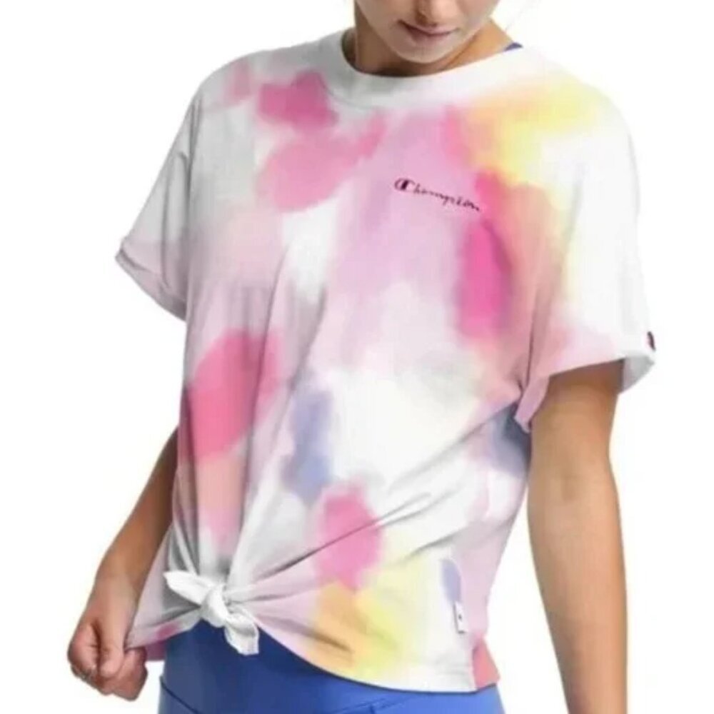 Champion Tie Dye Cuff Sleeves Tie Front Shirt